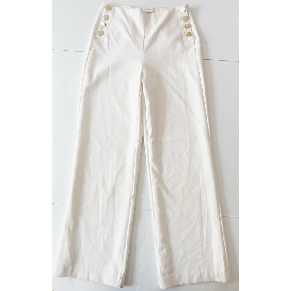 House of Harlow 1960 Wide Leg Sailor Pants in Cream with Gold Buttons